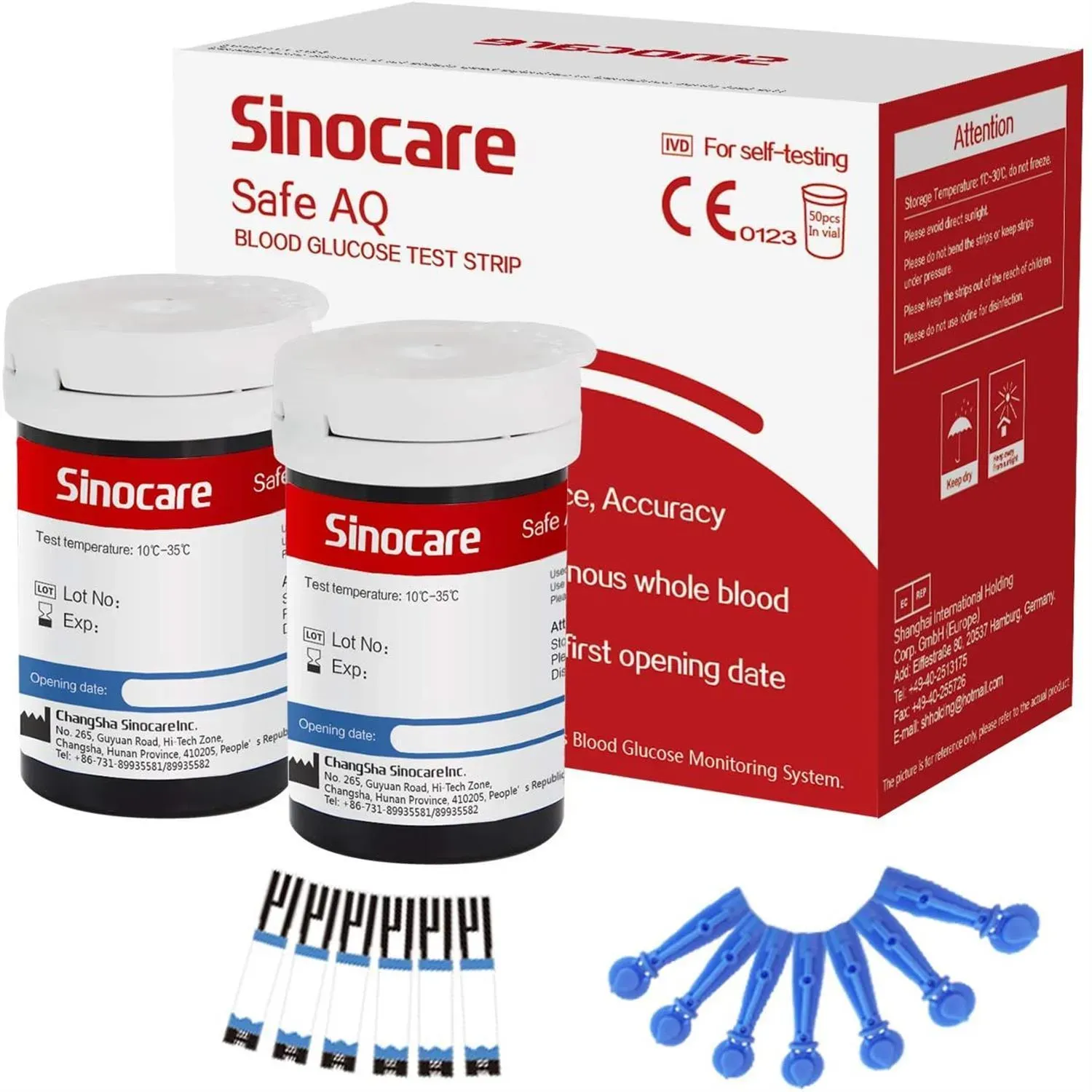 [50 Stück] Sinocare Blutzuckerteststreifen mit kostenlosen Lanzetten