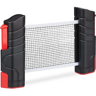 Relaxdays ausziehbares Tischtennisnetz, bis 176 cm Netzbreite, mit Klemmhalterung, für Tische bis 5cm Dicke, schwarz/rot