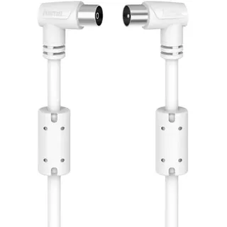 Hama TV-Antennenkabel, abgewinkelt, Koaxialkabel (Satellitenkabel, M/F, 2 x 90 °, 3 m, dreifach geschirmt, 90 dB, Ferritring, TV-Anschluss an Wandstecker oder Decoder), Weiß
