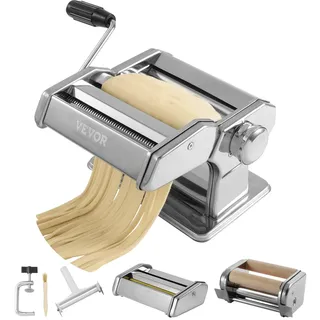 Vevor Manuelle Nudelmaschine Pastamaschine, 9 Stufen 0,3–3 mm Einstellbarer Nudelautomat Nudeln Maker für Lasagne, Ravioli, Spaghetti, Tagliatelle, Korrosionsbeständige Rostfreie Nudelschneider