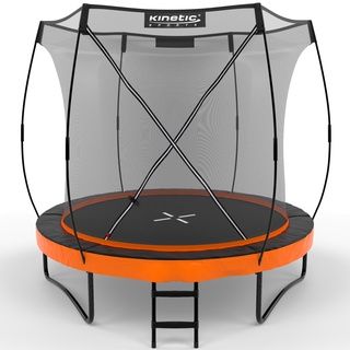 Kinetic Sports Trampolin Outdoor 'Ultimate Pro' Ø 244/305/366/427 cm – TÜV Rheinland, Kindertrampolin mit Leiter, Gartentrampolin im Kürbis-Design, bis zu 160 kg Sunset Orange 244