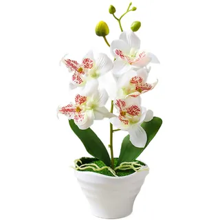 Hintyne Kunstblumen künstliche Orchidee 5 Köpfe künstliche Orchideen Topfpflanze 26,9 cm realistische Orchideen künstliche Blumen im Topf Phalaenopsis Orchidee mit Vase für Hochzeit