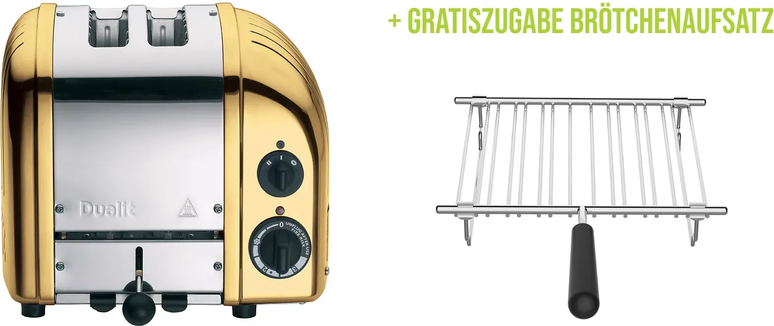 Classic Toaster Premium 2-Schlitz inkl. Gratis Sandwichzange Brass/Gold