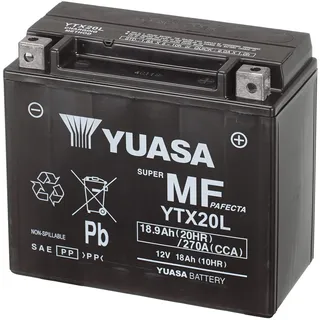 Yuasa YTX20L 12V 270 CCA Wartungsfreie AGM VRLA-Motorradbatterie, Schwarz