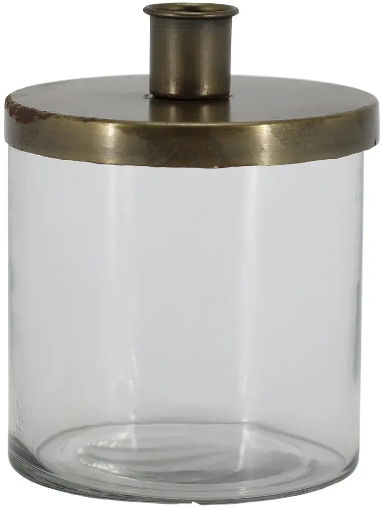 Chic Antique Kerzenständer mit Halter – Glas & Eisen Antik Messing für Stabkerzen, 13 cm, Ø 9,5 cm