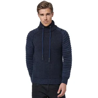 Strickpullover RUSTY NEAL, Herren, Gr. M, blau (indigo), 70% Polyacryl, 30% Baumwolle, unifarben, casual, normal, hoch geschlossener Ausschnitt, Langarm, Pullover, mit kuscheligem Schalkragen