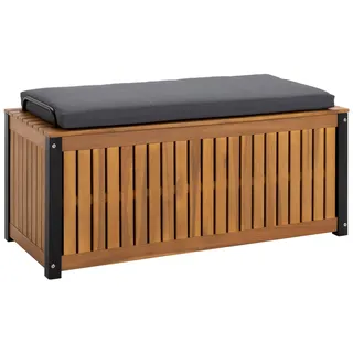 Dehner Kissenbox Liverpool, mit Sitzpolster und Inlay für Schutz der verstauten Gegenstände, 45 x 108.5 x 50 cm, Aluminium/FSC®-zertifiziertes Akazienholz... braun/dunkelgrau