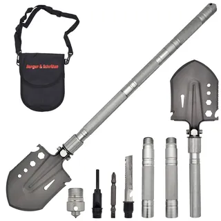Berger & Schröter Klappspaten Outdoor Schaufel Multifunktionsspaten Klappbar mit 3 Verlängerungen Überleben Garten Wandern Camping