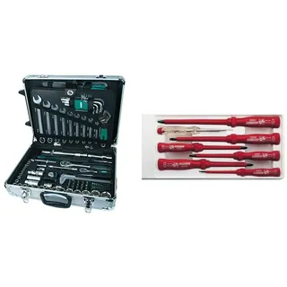 Brüder Mannesmann M29077 Alu-Werkzeugtrolley bestückt, 159-tlg & Elektro-Schraubendrehersatz, 7-tlg, M 1187-PROFI