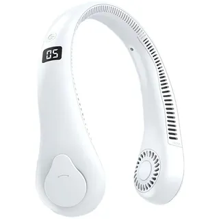 Nackenventilator - Tragbarer Hals Ventilator - USB Wiederaufladbar Blattloser Hängender Halsventilator - 1200mAh 5 Geschwindigkeiten Handventilator Für Wandern, Outdoor Sport, Reisen, Zuhause (Weiß)