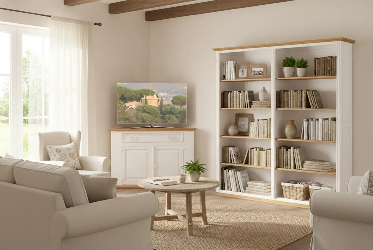 Eckschrank Eckkommode - Pinie weiß natur - Massivholzmöbel - Landhausstil