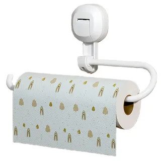Küchenrollenhalter Ohne Bohren, Starker Saugnapf küchenrollenhalter Wand, Kunststoff Küchenrollenhalter, für Küche und Badezi (Weiß)