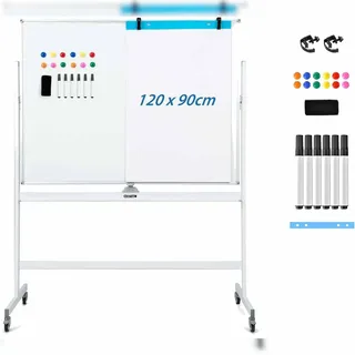 Costway Doppelseitiges mobiles Whiteboard 120 x 90 cm Weiß