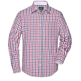 Langarm Karohemd Easy Care JN617, navy-blau/rot/weiß, Größe L - rot/weiß - L