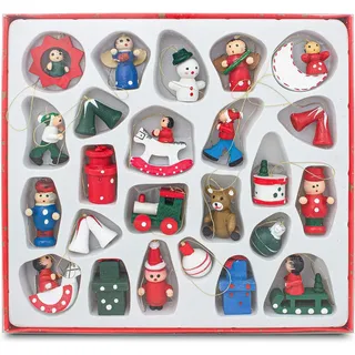 Brubaker 24-TLG. Set Weihnachtsbaumschmuck aus Holz, bis zu 4 cm große Figuren, handbemalt