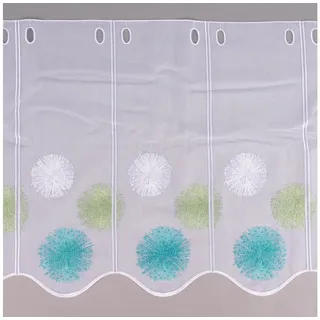 SCHÖNER LEBEN. Meterware Stickerei-Panneaux Bistrogardine Batistoptik nähfrei Stickerei Kreise, leicht perforiert, Batist, bestickt, pflegeleicht blau|grün