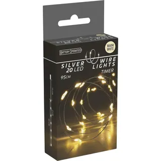 free & easy, self import agencies LED-Lichterkette warmweiß, Batteriebetrieben, 20 LEDs, Silberdraht, Innen, 0,95m