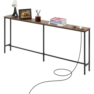 Vevor schmaler Konsolentisch Eingangstisch (178 cm Länge) mit Steckdosen, 1-stufiger Flurtisch Beistelltisch Sofatisch mit Metallrahmen & Ladestation, für Eingangsbereich Flur Wohnzimmer