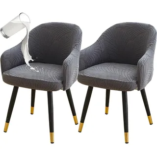JHOMHF Wasserdichte Dehnbare Stuhlhussen For Esszimmerstühle Mit Armlehnen Elastischer Schonbezug Aus Vollspandex Mit Gebogener Rückenlehne Schutz For Drehstühle Küche Esszimmer(Dark Gray,2pcs) - Einheitsgröße