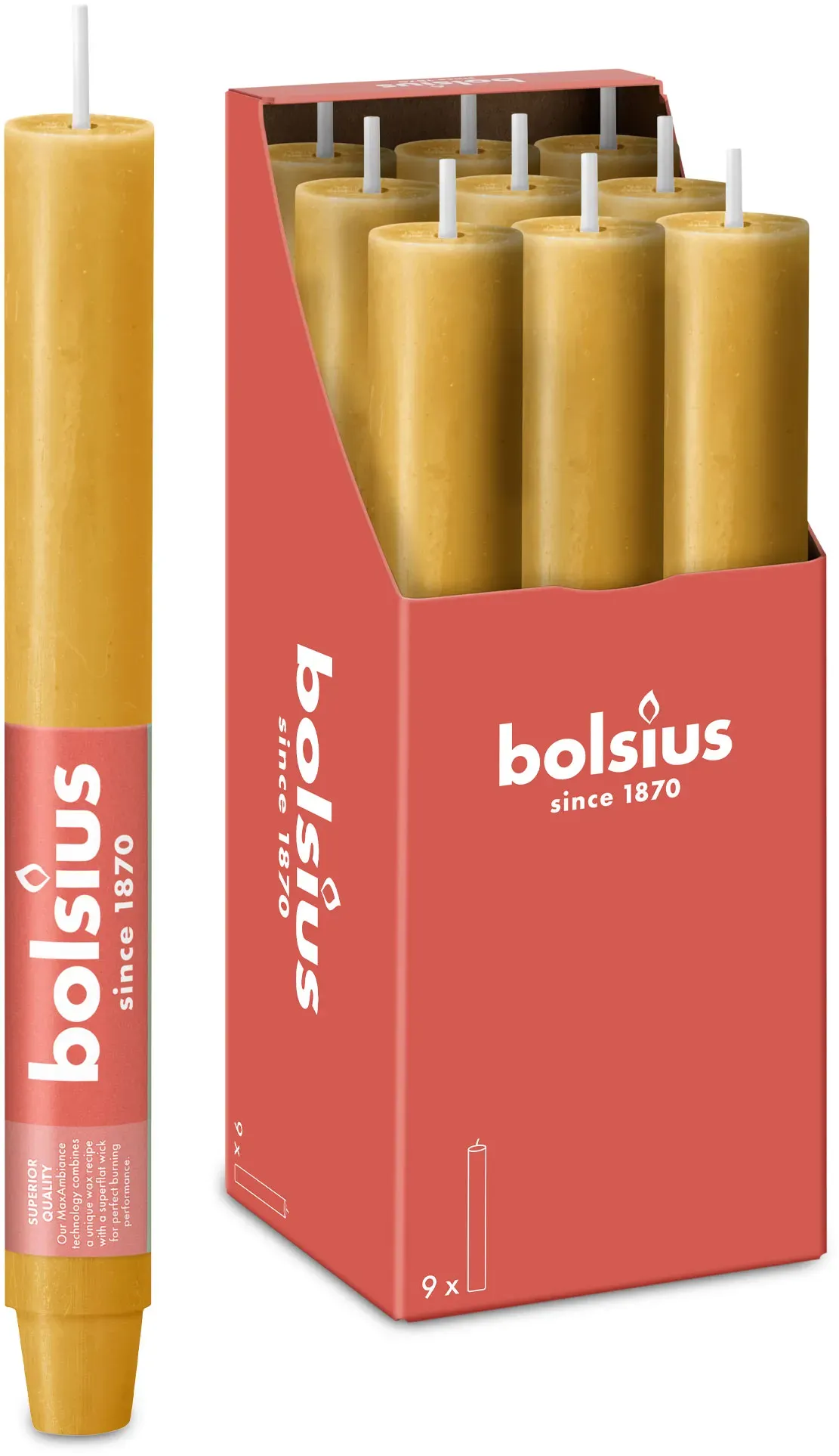 Bolsius Rustik Haushaltskerzen 230/30 mm - Haferbeige (9er Pack)