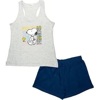SNOOPY Peanuts Snoopy Schlafanzug Pyjama Set ohne Ärmel Tanktop Shorts in blau/grau | Gr.: S