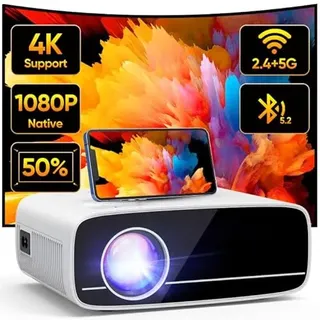 akatuo Beamer 4K Unterstützt, 15000L Native 1080P 5G WiFi Bluetooth Projektor mit 50% Zoom, AKATUO Mini Beamer Heimkino Outdoor Beamer für Handy Phone, Kompatibel mit Smartphone/HDMI/USB/Laptop/Fire TV Stick
