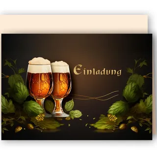 10x Einladungskarten Bier Hopfen mit Umschlägen Klappkarten Einladung Männer Erwachsene Party Geburtstag Umschläge elegant Hochzeit Jubiläum 20 30 40 50 60 70 80 90 Oktoberfest