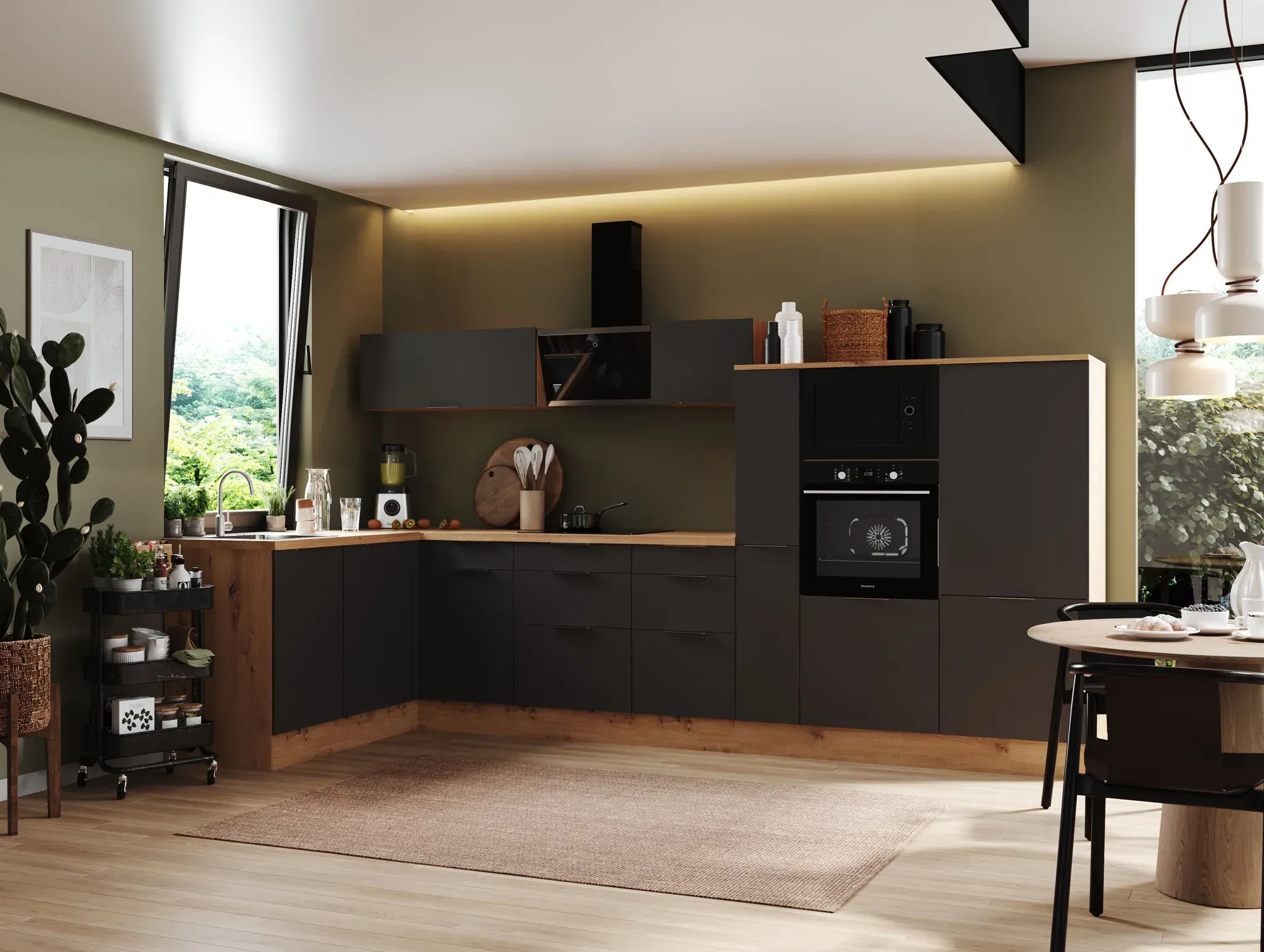 Küche vormontierte L - Küche 370 x 175 cm wechselseitig aufbaubar incl. Geräte R...