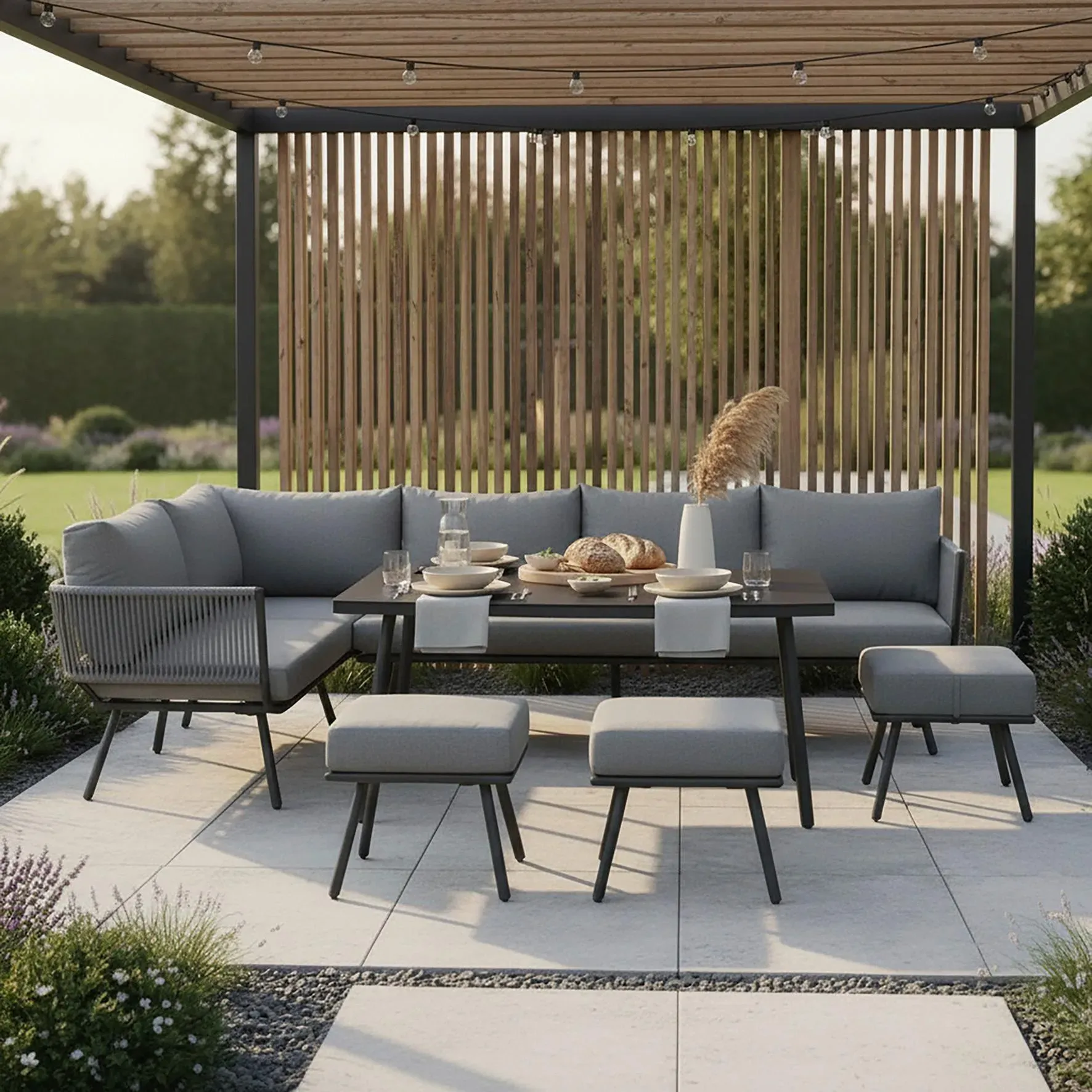 Dining-Loungeset Camilla Grau Outdoorstoff/Metall/Glas