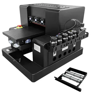 UV Drucker A3, UV Drucker Farbe UV Drucker Rotation Flachbett Inkjet UV Printer USB 5760*1440dpi mit C, M, Y, K, W, V Tinte für Flaschen/Papier/Telefon Fall/PVC/UVDTF/Acryl/Holz etc. (A3 XP600)