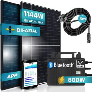 SUNNIVA® 1144W Balkonkraftwerk komplett Steckdose, TSUN 800W Wechselrichter PV Solaranlage 2x440W BIFAZIAL, BLACK Frame, Single Glas Solarmodule