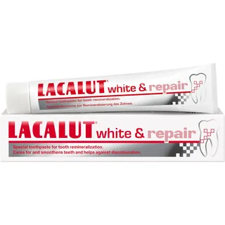 LACALUT WHITE & REPAIR ZAHNCREME, 75ml Zahnpasta zum Aufhellen der Zähne, Straffung und Festigung des Zahnfleischs, Zahncreme für weiße Zähne, 1 x 75ml