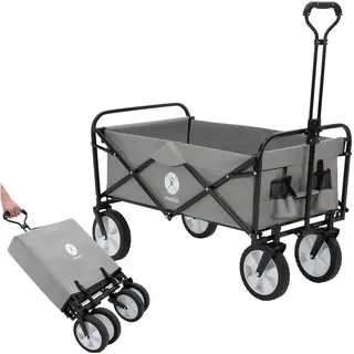 MIWEBA Bollerwagen MB-35, faltbar, bis 120 kg, Teleskop-Lenkstange, 360°-Räder, Tasche, Stahlrahmen (Grau)
