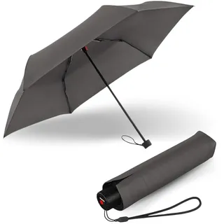 Knirps Regenschirm C.050 Small Manual Dark Grey mit Schirmtasche I für unterwegs I Handöffner Taschenschirm I windstabil & leicht I Mini Schirm