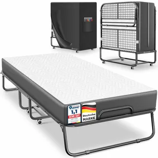 KESSER® Klappbett 200x90cm Gästebett inkl. Matratze aus Memory-Schaum & Rollen | faltbares Reisebett mit Metallrahmen für Erwachsene belastbar bis 250kg | Metallbett mit Schaumstoffmatratze & Cover