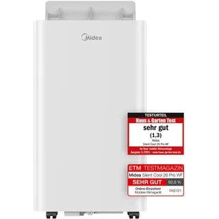 Midea Mobiles Klimagerät Silent Cool 26 Pro WF, 9000 BTU 2,6kW, Kühlen&Ventilieren&Entfeuchten, Raumgröße bis 88m3(33m2), APP-Steuerung/Alexa/Google Home/IFTTT, Mobile Klimaanlage mit Abluftschlauch