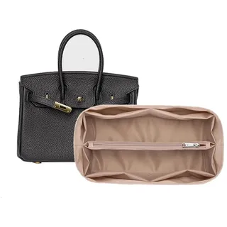 Taschen-Organizer-Einsatz for Hermes Birkin Handtaschen, Polyester-Satin-Innentasche, Handtaschen-Innentasche, Taschen-Organizer(Beige,for Birkin 30)