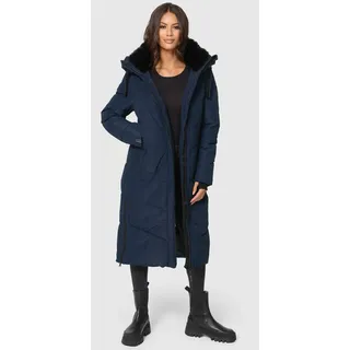 Marikoo "Nadaree XVI" Gr. M, blau (navy), Damen Winterjacke Wintermantel Parka lange Winter Stepp Mantel mit großer Kapuze