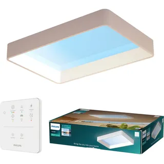 Philips LED Deckenleuchte Skylight LED Panel mit Tageslichtsimulation, IP44, Abschaltautomatik, CCT - über Fernbedienung, Dimmfunktion, Ein-/Ausschalter, Farbsteuerung, Farbwechsel, Fernbedienung, Infrarot inkl., Memoryfunktion, Softlichtstart, dimmbar über Fernbedienung, mehrere Helligkeitsstufen, LED fest integriert, Tageslichtweiß, BioUp, inkl. Fernbedienung weiß 45 cm x 65 cm x 8,6 cm