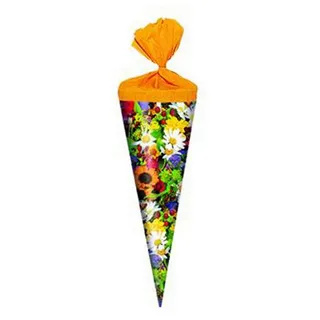 Verpackungsmittel GmbH Markneukirchen Schultüte Ganzjahres Schultüte / Geschenktüte / Länge: 22cm / rund / "Blumen"