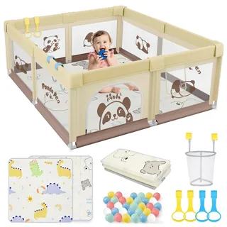 SPYLAVE Laufstall Baby 120x120 mit Matratze, Kleines Laufgitter Baby mit Saugnapfbasis, Atmungsaktivem Netz und 210D Oxford Gewebe, Stabiler & Sicherer Babyspielplatz, Schutzgitter für Kinder, Panda