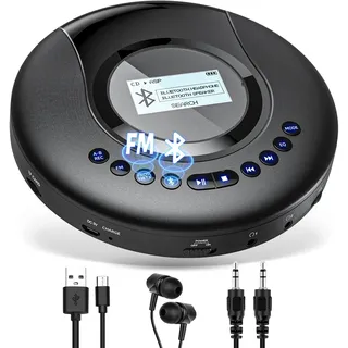 CD Player Tragbar, Arafuna Tragbarer CD-Player Bluetooth für Auto und Kinder, 2000mAh wiederaufladbarer Discman mit LCD-Bildschirm, Anti-Shock-Schutz FM, Kopfhörer