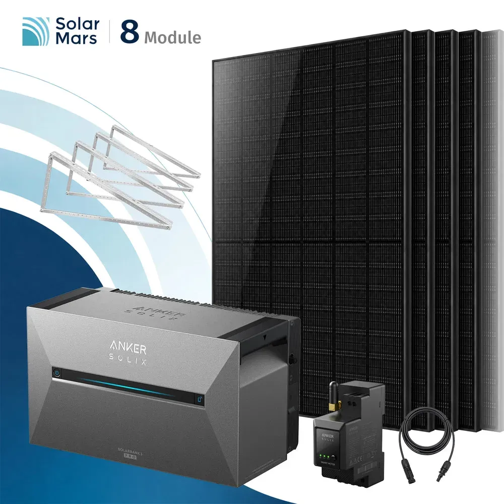 Balkonkraftwerk 4000 Watt mit Speicher Anker SOLIX Solarbank 3 E2700 Pro mit 8x500Wp Solarmodule und MC4 Solarkabel Set - 4000Wp ‚Äì 8 Module / Ohne Erweiterungsakku / Flachdach/Garten/Wand