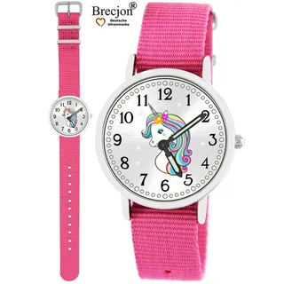 brecjon Armbanduhr Mädchen Jungen Kinderuhr Einhorn Lernuhr 5ATM wasserdicht Wechselarmband rosa 901