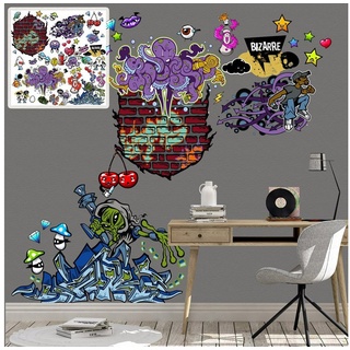Sunnywall XXL Wandtattoo Graffiti Set verschiedene Motive| Kinderzimmer Aufkleber bunt Wanddeko urban street art Jugendzimmer