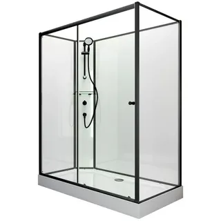 Schulte Komplettdusche Ibiza, 5 mm Sicherheitsglas, Profile & Duschsystem Mattschwarz, Rückwände weiß, Größe: 80 cm Duschtempel