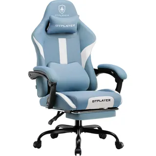 GTPLAYER Gaming Stuhl, Gamer Stuhl, Atmungsaktiver Bürostuhl aus Hochwertigem Stoff, Ergonomischer PC-Stuhl, Verstellbarer und Drehbarer Schreibtischstuhl mit Fußstütze, blau