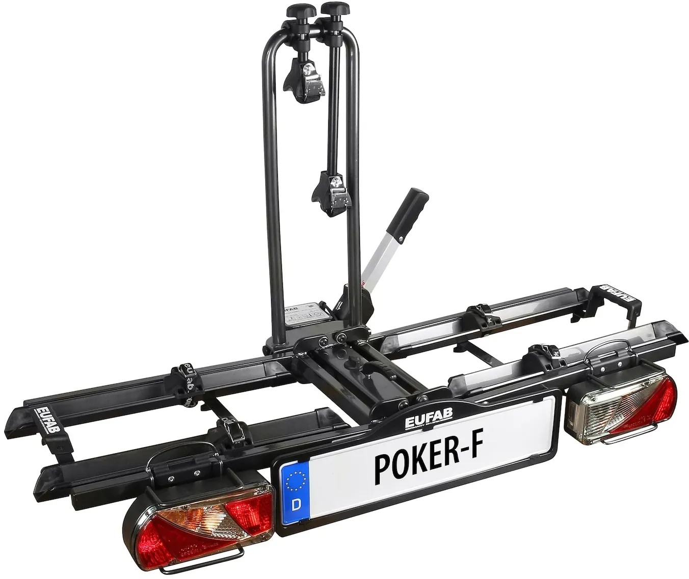 EUFAB 12010LAS Fahrradträger POKER-F, E-Bike geeignet, komplett vormontiert, Diebstahlschutz, für 2 Fahrräder, für Anhängerkupplung