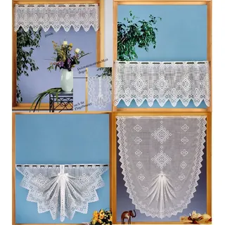 Gardine Scheibengardine Landhaus Karo Jacquard HxB 90x52 cm in weiß Shabby Chic - Deko Schwalbenschwanz mit Satinband - Vorhang in geprüfter Qualität - Ökotex ...auspacken, aufhängen, fertig! Typ232