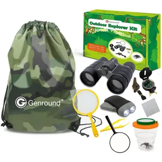 Genround Entdecker Geschenk für Kinder, Insekten Forscherset,10 Stück Outdoor Garten Spielzeug inklusive Fernglas Pfeife Kompass Pinzette Taschenlampe Lupe Bug Viewer für Camping